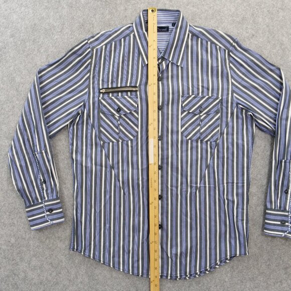 7 Diamonds Shirt Mens Large Blue Button Up Long Sleeve Striped Pockets - Picture 9 of 13